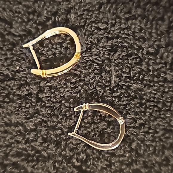 14KT WHITE & YELLOW GOLD NATURAL SAPPHIRE & DIAMOND EARRING HOOPS, SEPT BIRTHSTN - Picture 5 of 7